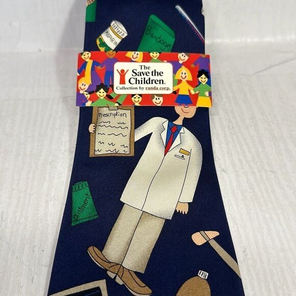 Save the Children Navy Blue Cassandra My Favorite Doctor Silk Necktie Tie NEW - Picture 3 of 6